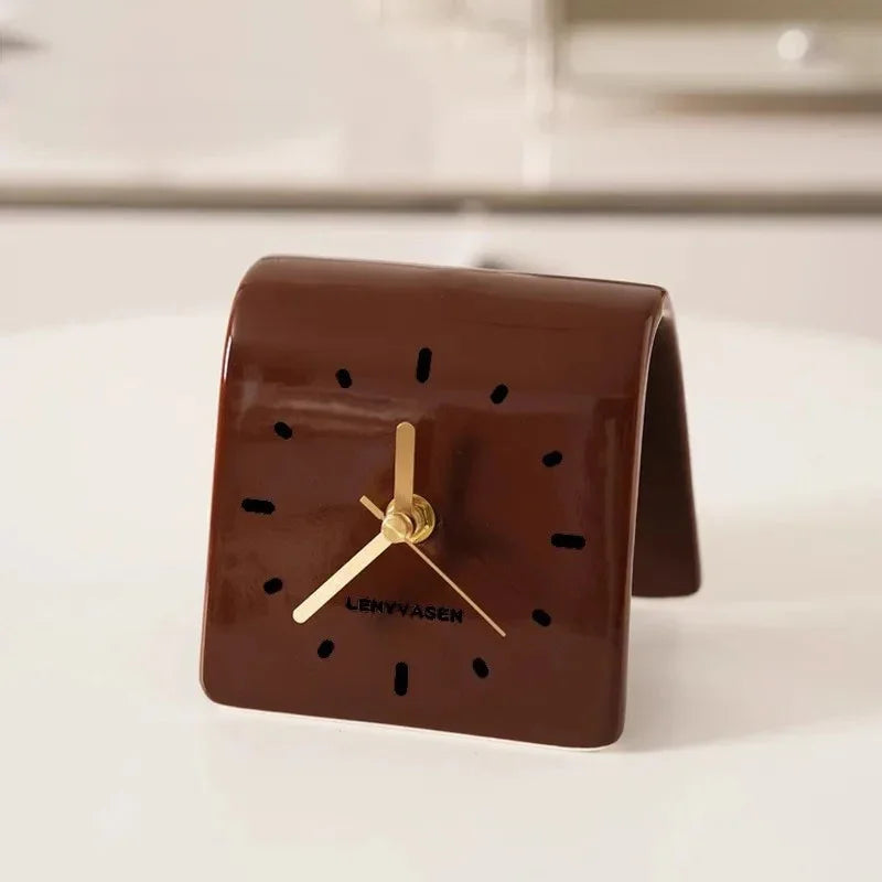 Ceramic Table Clock with Arch-Shaped Case for Desk and Sideboard