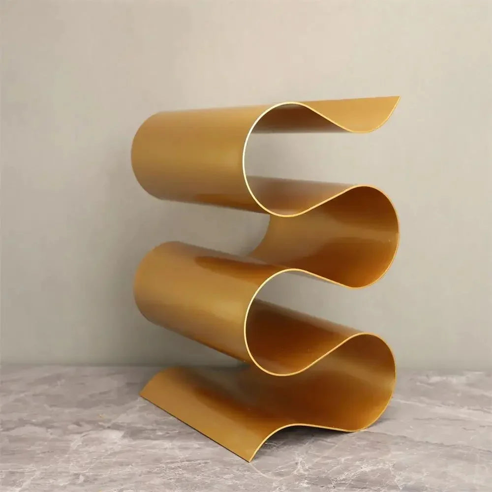 Porte-Bouteilles de Vin Métallique Sculptural en Forme Ondulée pour Plan de Travail et Table à Manger