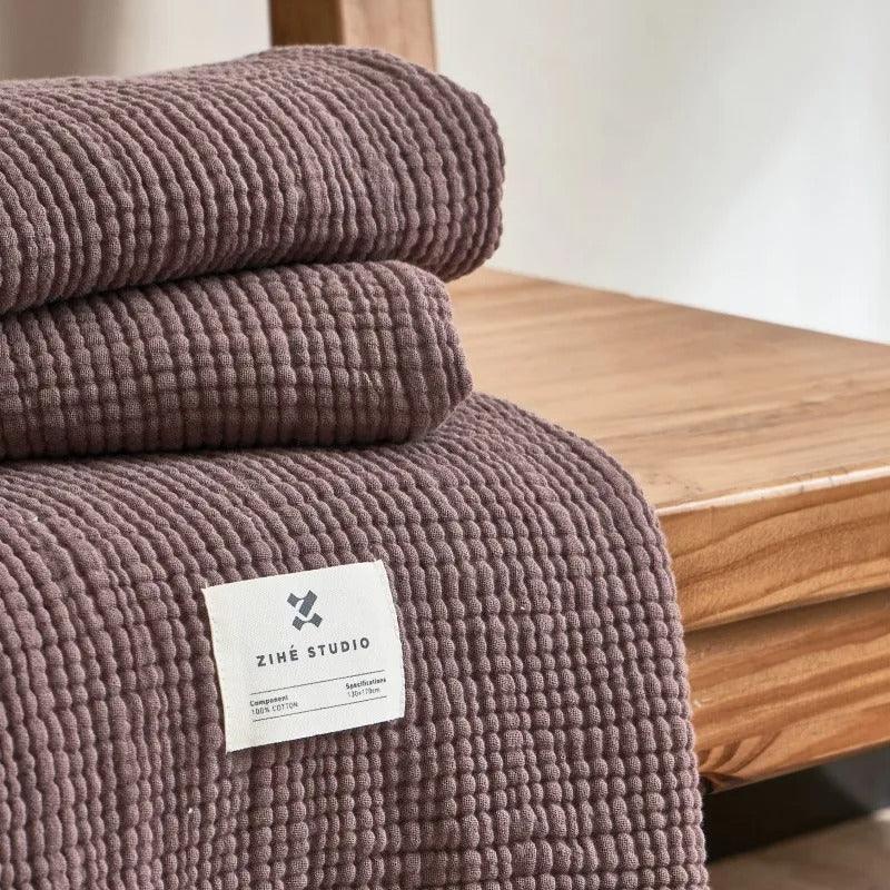 Plaid en Coton Gaufré avec Franges pour Canapé et Lit en Plusieurs Teintes
