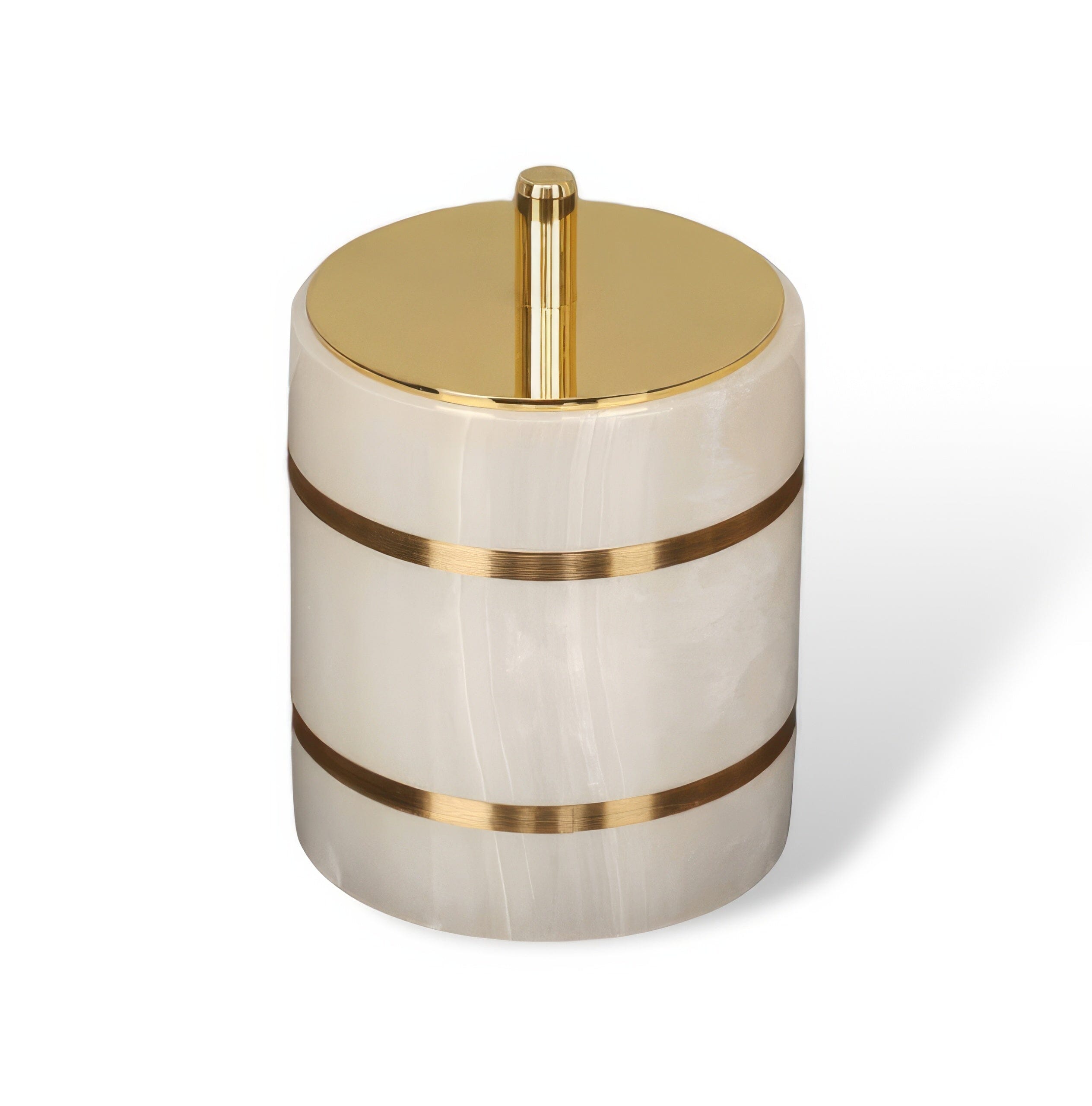 Ensemble de salle de bain aspect marbre en résine avec accents dorés, distributeur de savon, coupelle et gobelet