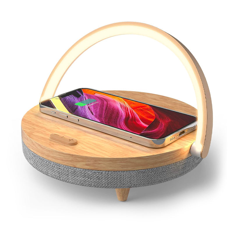 LumeSync – 4-in-1 Dimmable Bed Lamp with Wireless Charger and Bluetooth Speaker