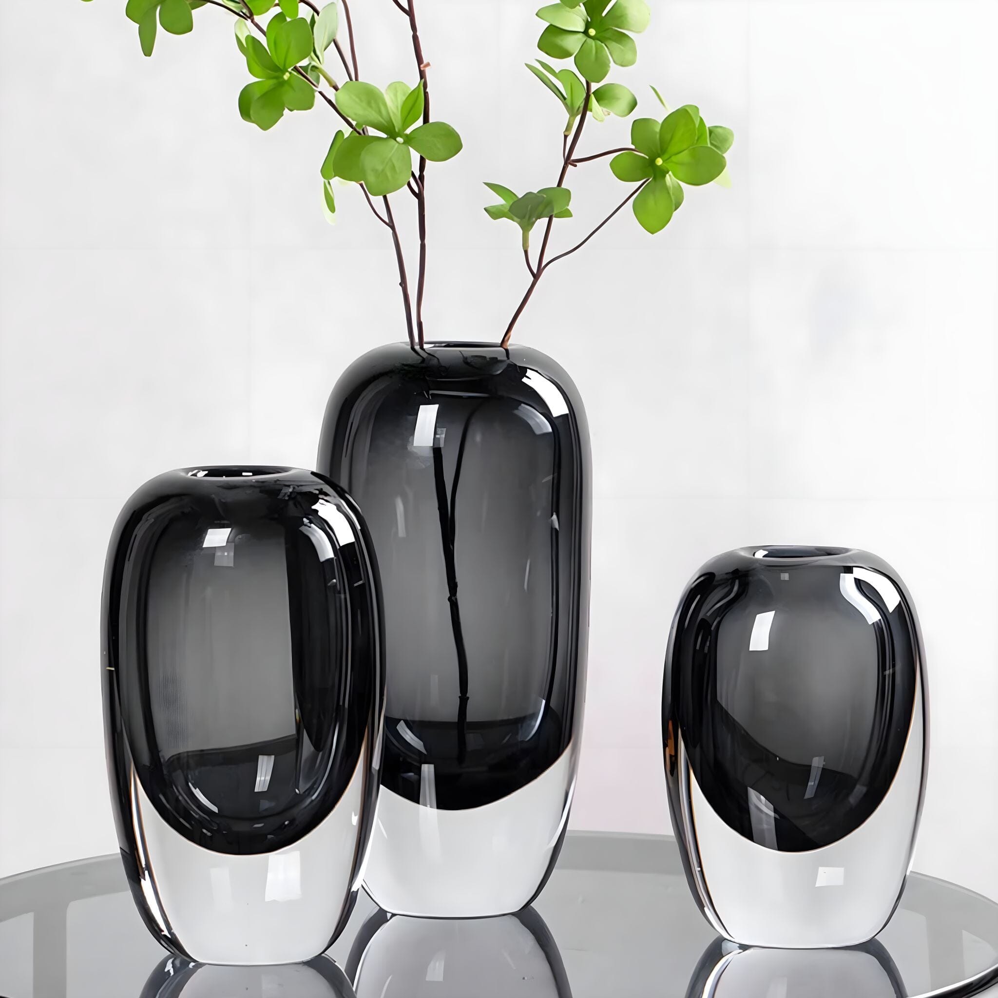 Two-Tone Smoky Glass Sculpture Vase for Living Room and Sideboard