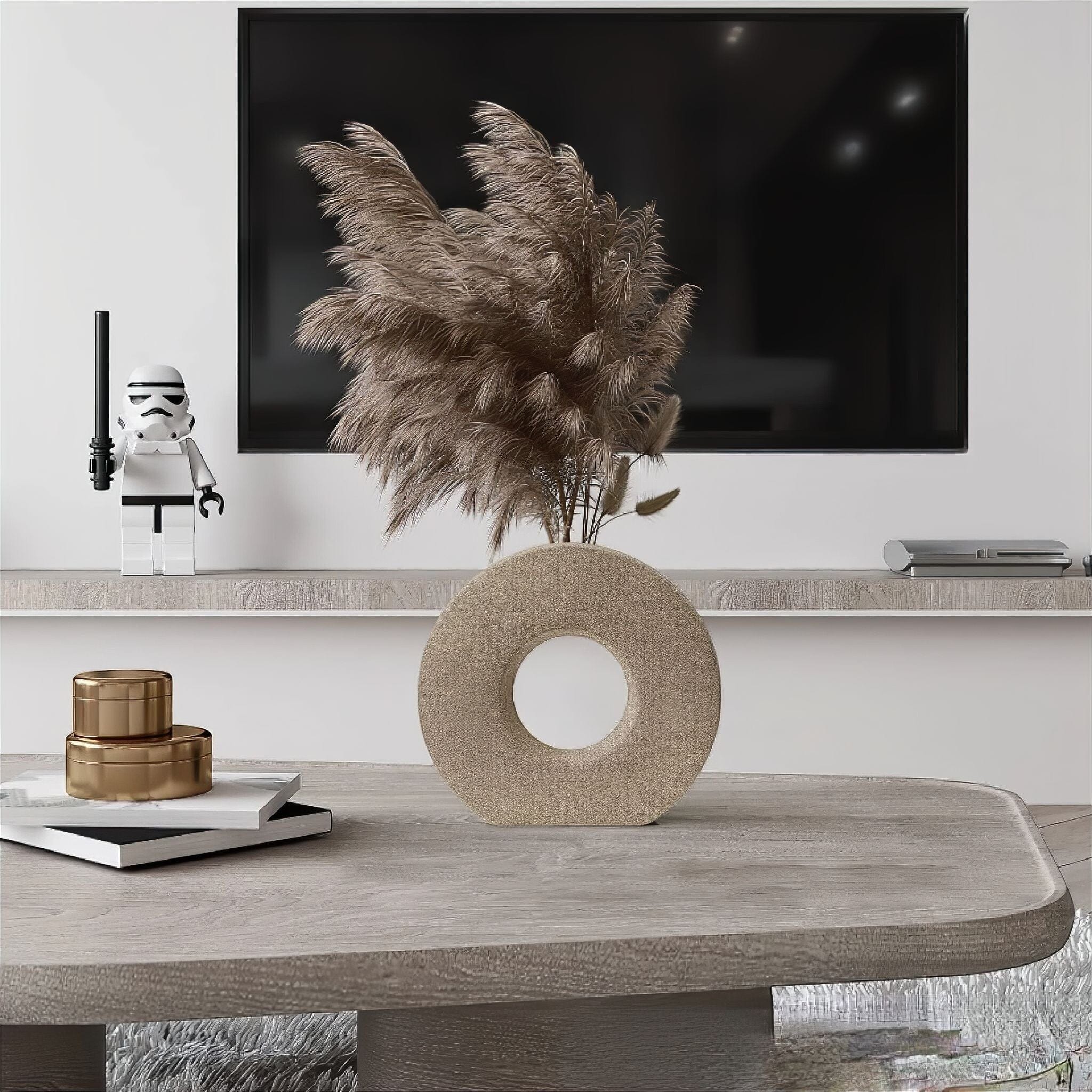 Vase anneau rond en céramique en forme de donut pour décoration intérieure moderne