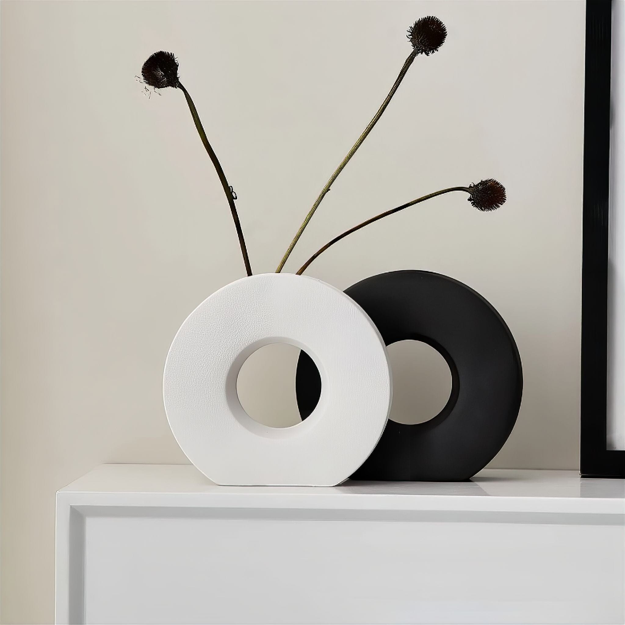 Vase anneau rond en céramique en forme de donut pour décoration intérieure moderne