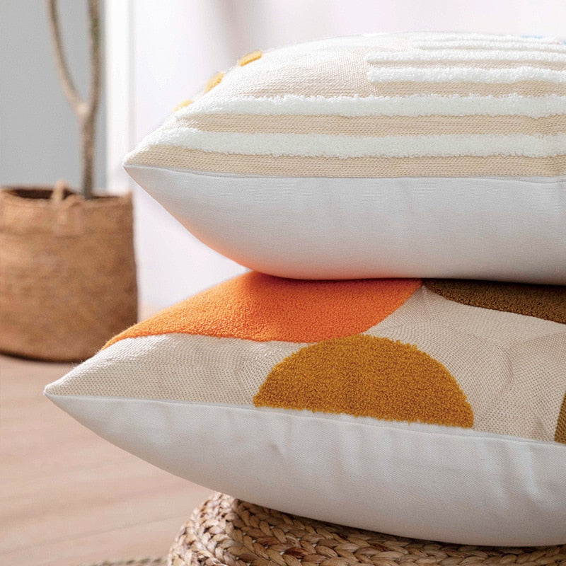 SunnyVibe – Geometrische Flocked Kussenhoezen met Stralende Kleuren en Jacquard Weefpatroon