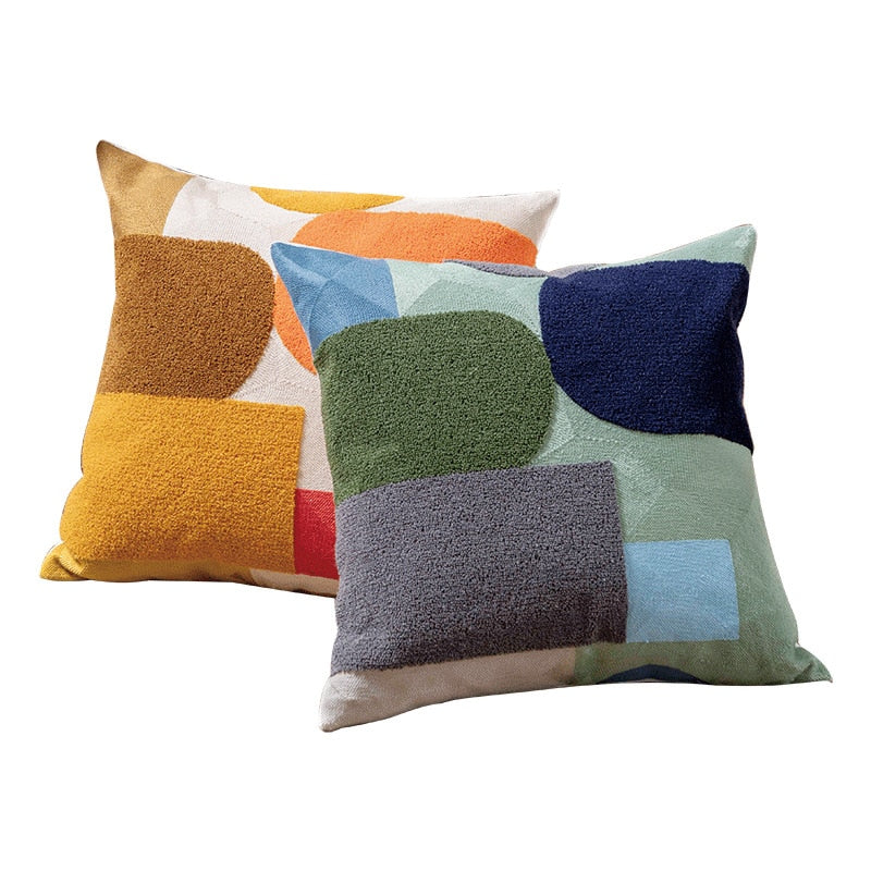 SunnyVibe – Geometrische Flocked Kussenhoezen met Stralende Kleuren en Jacquard Weefpatroon