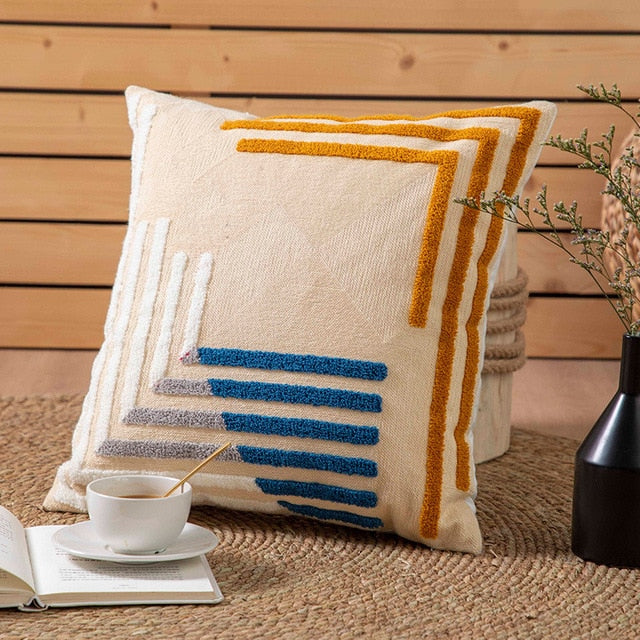 SunnyVibe – Geometrische Flocked Kussenhoezen met Stralende Kleuren en Jacquard Weefpatroon