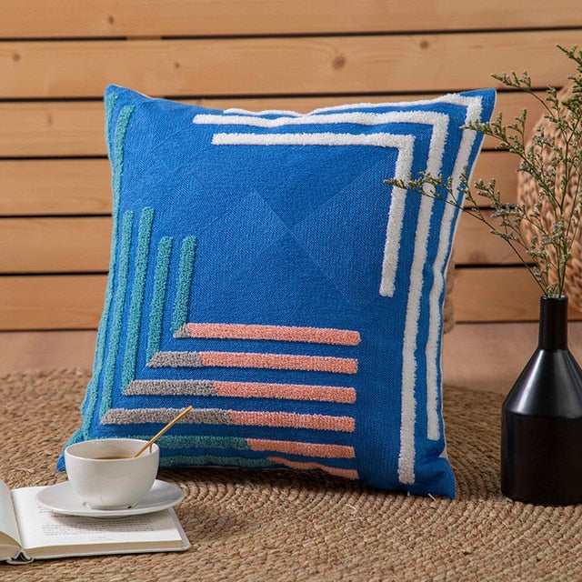 SunnyVibe – Geometrische Flocked Kussenhoezen met Stralende Kleuren en Jacquard Weefpatroon