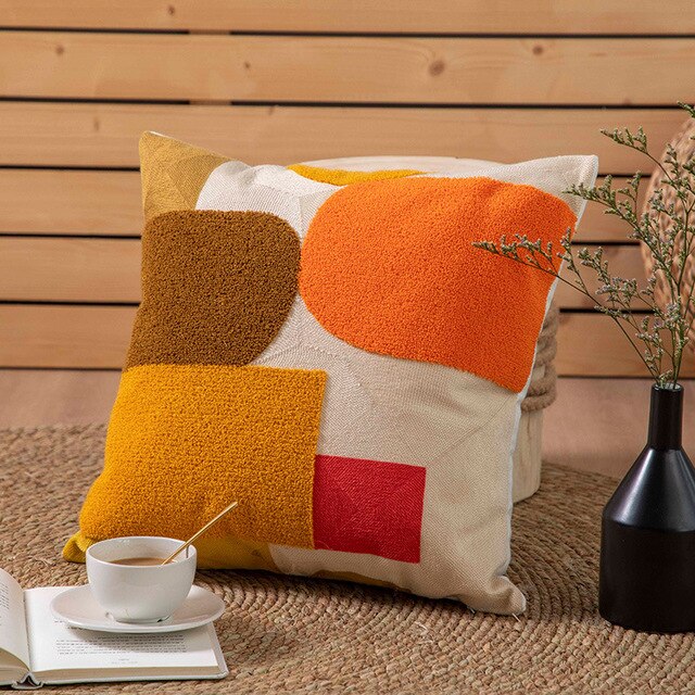 SunnyVibe – Geometrische Flocked Kussenhoezen met Stralende Kleuren en Jacquard Weefpatroon