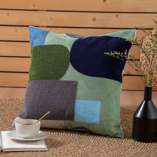 SunnyVibe – Geometrische Flocked Kussenhoezen met Stralende Kleuren en Jacquard Weefpatroon