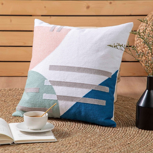 SunnyVibe – Geometrische Flocked Kussenhoezen met Stralende Kleuren en Jacquard Weefpatroon