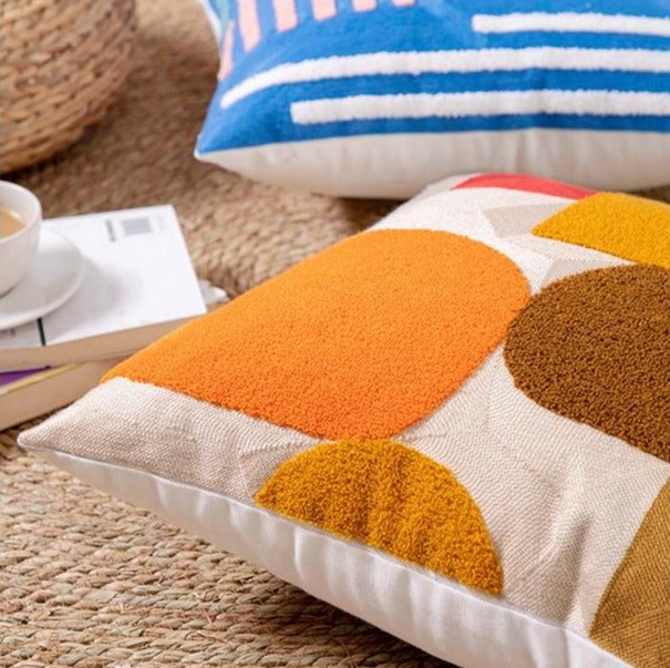 SunnyVibe – Geometrische Flocked Kussenhoezen met Stralende Kleuren en Jacquard Weefpatroon