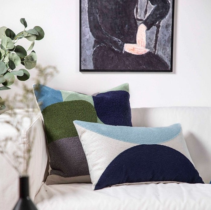 SunnyVibe – Geometrische Flocked Kussenhoezen met Stralende Kleuren en Jacquard Weefpatroon