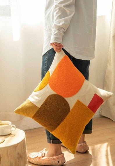 SunnyVibe – Geometrische Flocked Kussenhoezen met Stralende Kleuren en Jacquard Weefpatroon