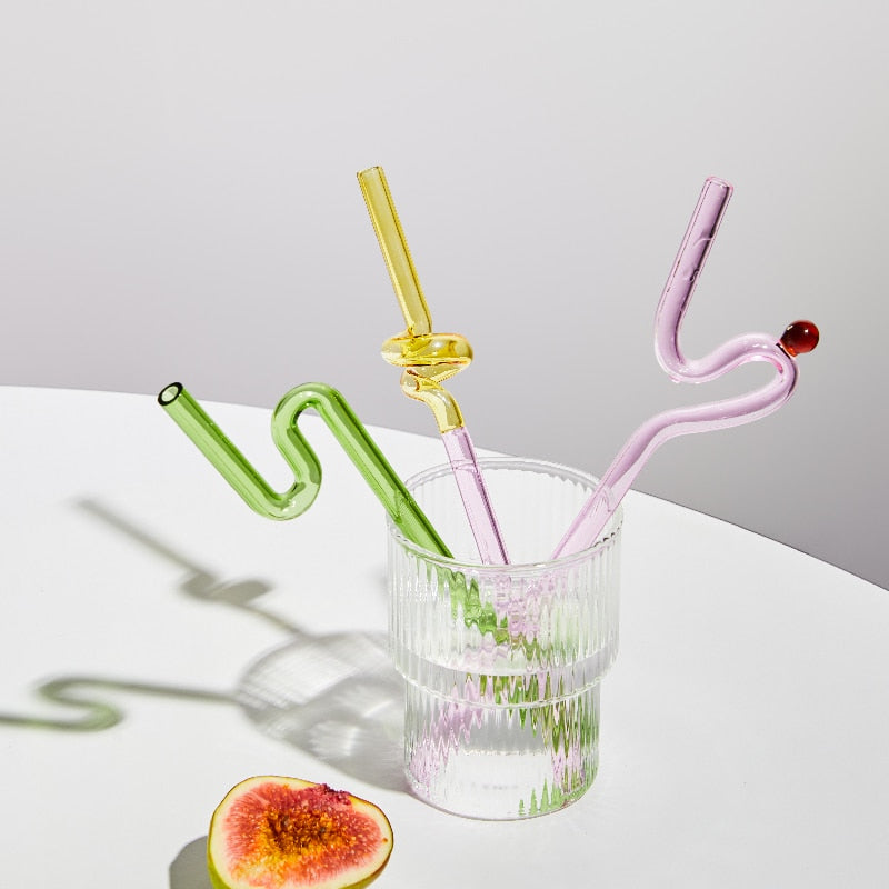 TwistSip – Speelse Gekleurde Glazen Rietjes met Elegant Gedraaid Design