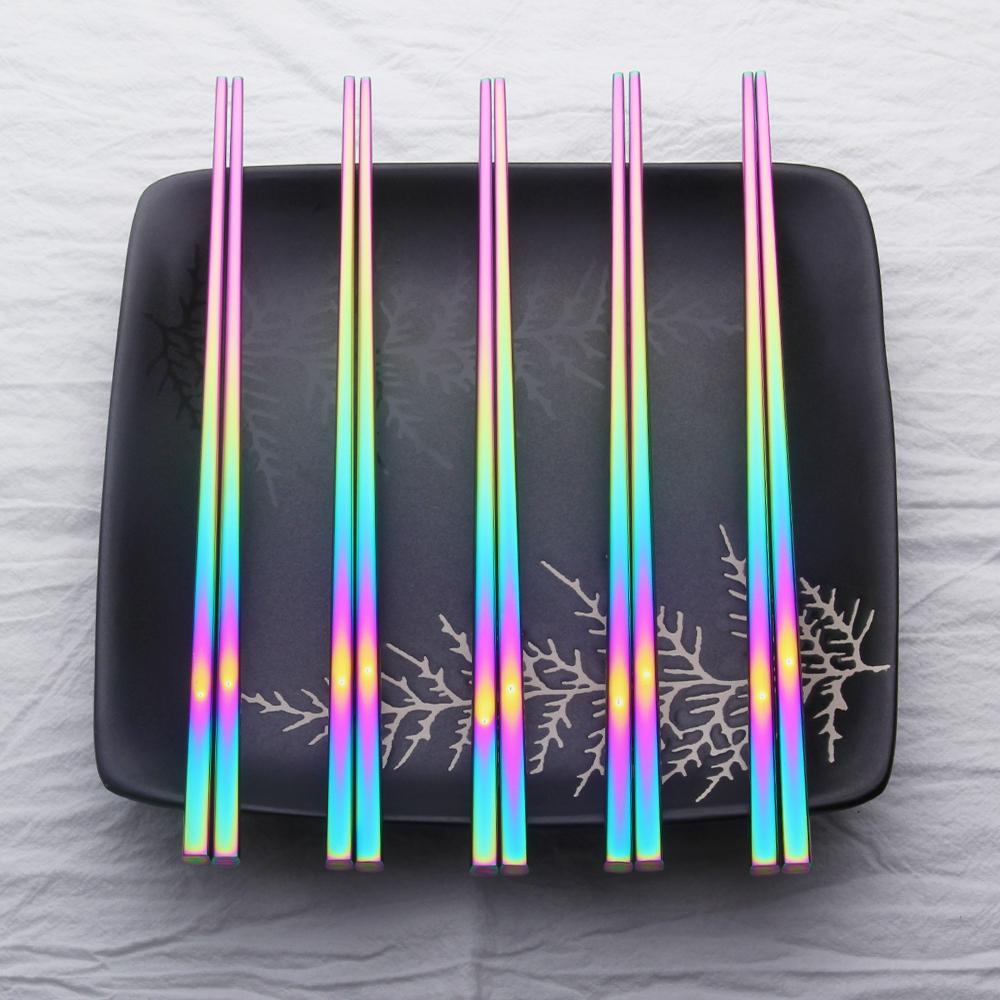 LumiStix – Luxe Iridescent Stainless Steel Chopsticks with Elegant Design (Set of 6 Pairs)