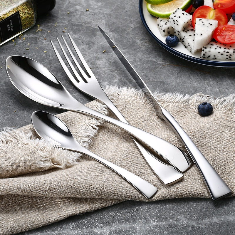 Jet Elegance – Luxury Silver Stainless Steel Cutlery Set (24/42/48/84-piece)