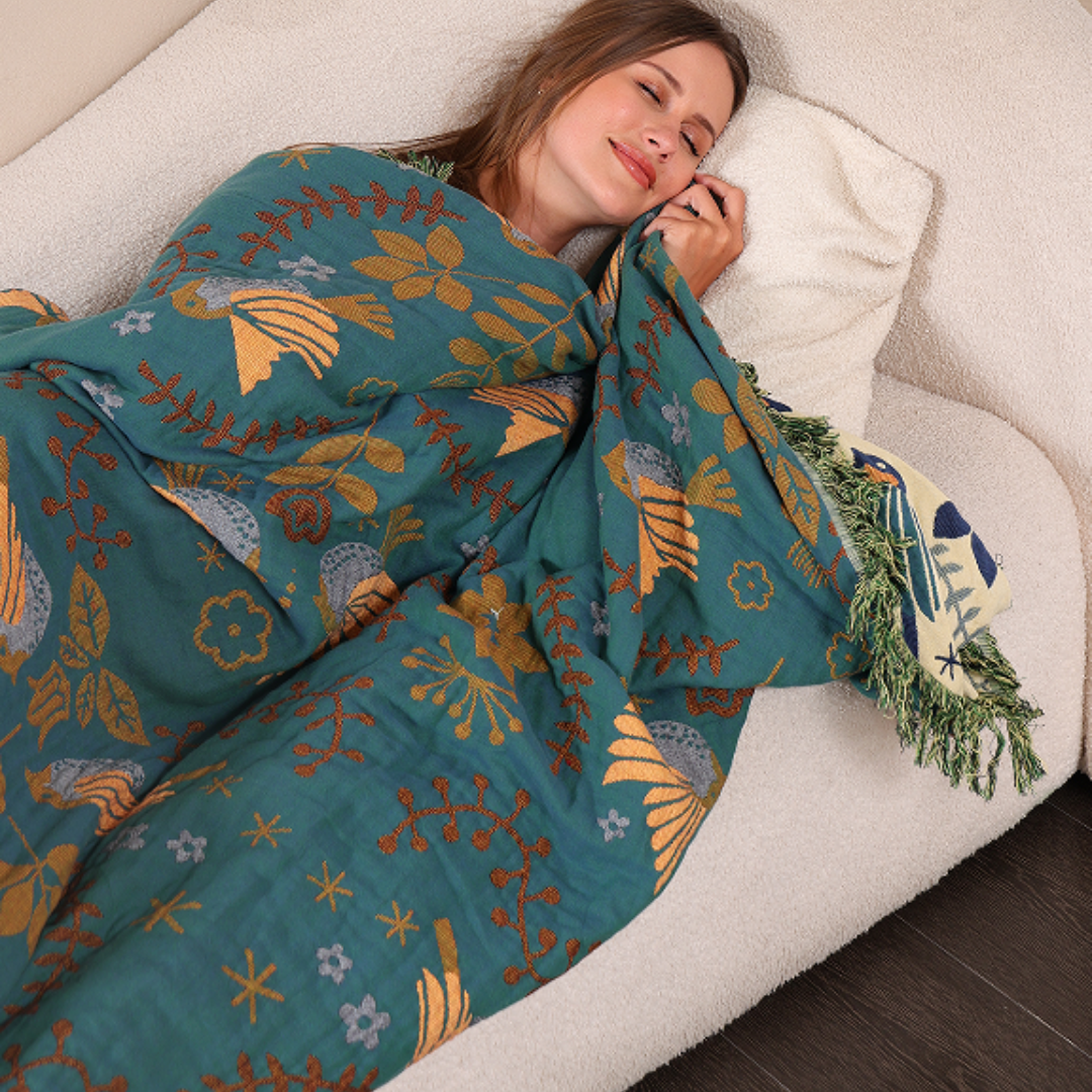 NordicaNest – Omkeerbare Scandinavische Plaid met Elegante Vogelmotieven