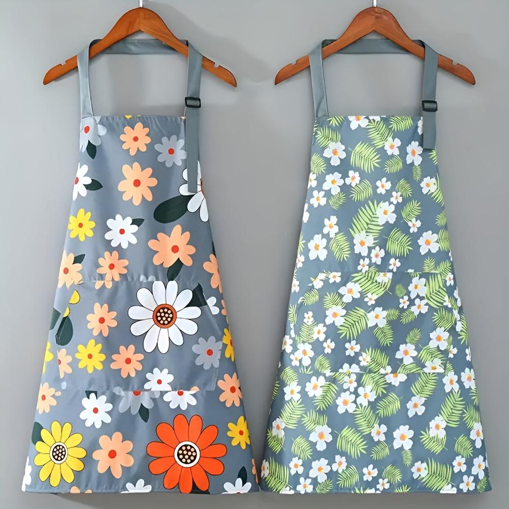 Fleurique Luxe Kitchen Apron – Coated Cotton with Vintage Floral Print for a Stylish Kitchen Experience