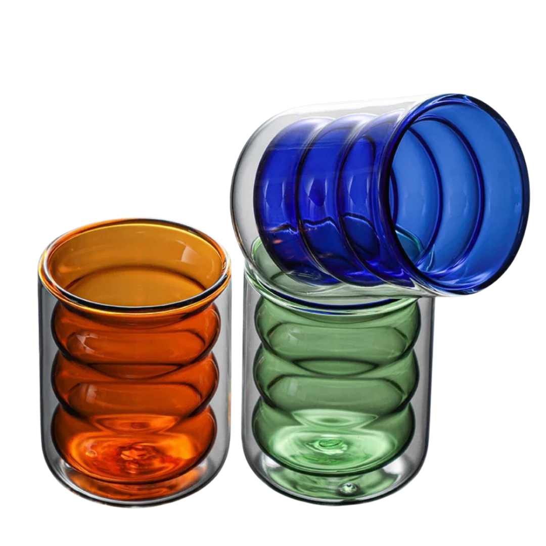 Ondula Luxe Double-Walled Glass Cup – Elegant Design for Stylish Moments