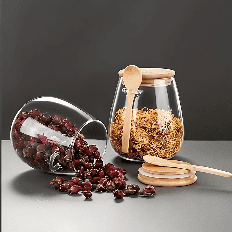 Bambura Luxe Storage Jar – Stylish Glass Jar with Bamboo Lid for a Natural Kitchen Look